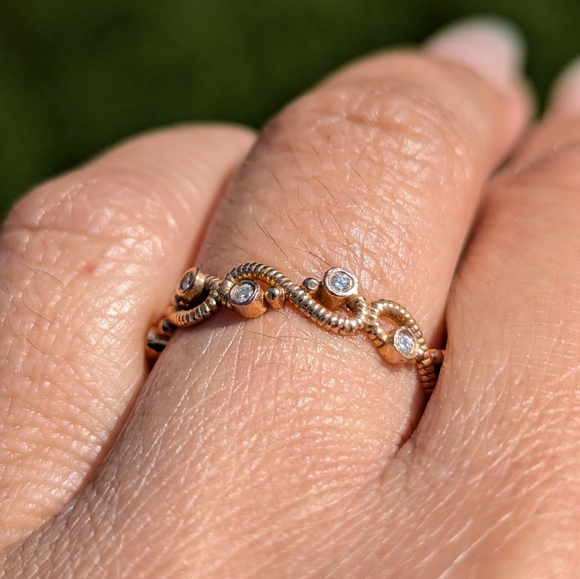 14K Rose Gold Diamond Milgrain Floral Vine Style Band Ring - Picture 8 of 10